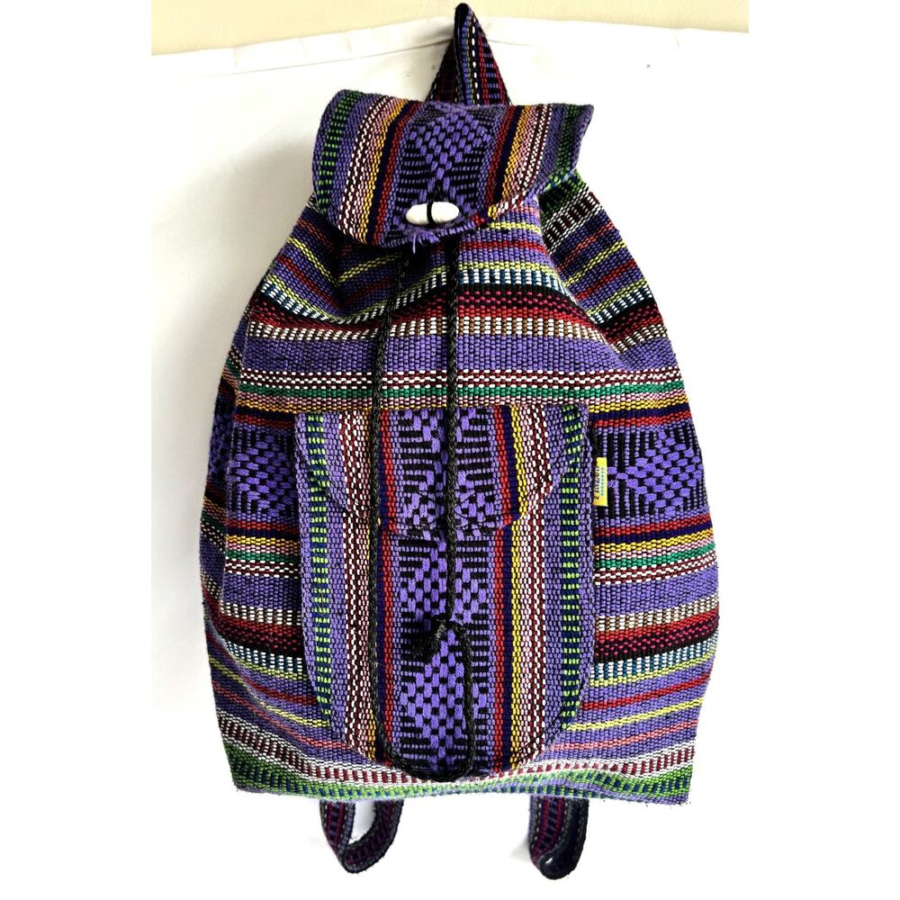 Pinzon Mexico Handmade Purple Multicolor Backpack with pocket Boho